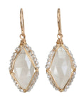 Gold Fill & Diamond Shaped Natural Chalcedony Drop Earrings with Swarovski Crystal Bead Halo - Peridot Fine Jewelry - Dana Kellin