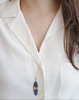 Gold Fill Fine Round & Oval Link Chain and Elongated Oval Kyanite Pendant Necklace - Peridot Fine Jewelry - Dana Kellin