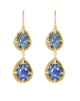 Gold Fill Hammered Double Teardrop Disc Earrings with Kyanite Beads - Peridot Fine Jewelry - Dana Kellin