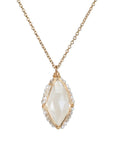 Gold Fill & Marquise - Shaped Natural Chalcedony Pendant Necklace with Silvery Clear Crystal Beaded Halo - Peridot Fine Jewelry - Dana Kellin