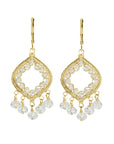 Gold Fill Open Marquise - Shaped Drop Earrings with Inner Silvery - Grey Crystal Beaded Border & "Fringe" - Peridot Fine Jewelry - Dana Kellin