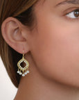 Gold Fill Open Marquise - Shaped Drop Earrings with Inner Silvery - Grey Crystal Beaded Border & "Fringe" - Peridot Fine Jewelry - Dana Kellin