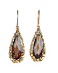 Gold Fill & Teardop Shaped Smoky Zircon Drop Earrings with Seed Bead Halo - Peridot Fine Jewelry - Dana Kellin