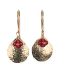 Gold Fill Textured Teardrop Disc Drop Earrings with Ruby, Sapphire, and Garnet Beads - Peridot Fine Jewelry - Dana Kellin