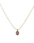 Gold Vermeil and Oval Pink Tourmaline Charm Necklace with Blackened Pave Diamond Halo & Polki Diamond Bale - Peridot Fine Jewelry - Marie Laure Chamorel