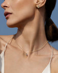 Gold Vermeil and Oval Pink Tourmaline Charm Necklace with Blackened Pave Diamond Halo & Polki Diamond Bale - Peridot Fine Jewelry - Marie Laure Chamorel