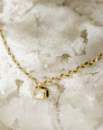 Gold Vermeil & Brown Silk Woven Necklace with Rectangular Bezel-Set Diamond Charm - Peridot Fine Jewelry - Marie Laure Chamorel