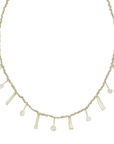 Gold Vermeil Chain & Grey Silk Woven Necklace Featuring Five Bezel-Set Grey Diamond Slice Drops & Chain "Fringe" Stations - Peridot Fine Jewelry - Marie Laure Chamorel