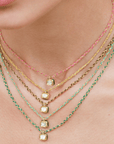 Gold Vermeil & "Turquoise" Blue Silk Woven Necklace with Rectangular Bezel-Set Diamond Charm - Peridot Fine Jewelry - Marie Laure Chamorel