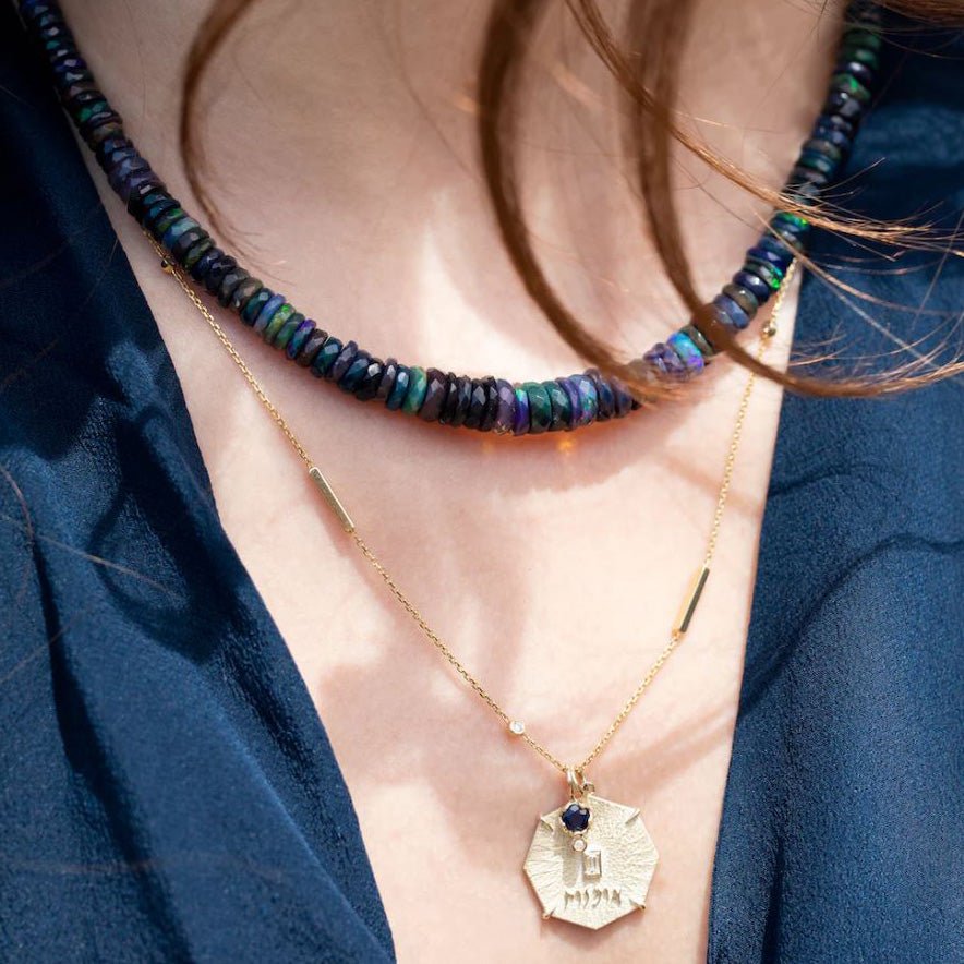 Zahava Gold and Graduated Midnight Opal Beaded Necklace – Peridot