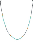 Grey Seed Bead Necklace with Amazonite & Rectangular Gold Vermeil Stations - Peridot Fine Jewelry - Debbie Fisher