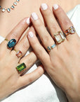 Horizontal London Blue Topaz Baguette Mini Gem Ring - Peridot Fine Jewelry - Rosanne Pugliese