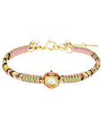 Jade Mix Macramé Bracelet with Center Vermeil Rectangular Bezel-Set Asymmetrical Diamond Charm - Peridot Fine Jewelry - Marie Laure Chamorel