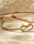 Jade Mix Macramé Bracelet with Center Vermeil Rectangular Bezel-Set Asymmetrical Diamond Charm - Peridot Fine Jewelry - Marie Laure Chamorel