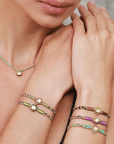Jade Mix Macramé Bracelet with Center Vermeil Rectangular Bezel-Set Asymmetrical Diamond Charm - Peridot Fine Jewelry - Marie Laure Chamorel
