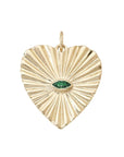Large Textured Heart Pendant with Marquise Emerald Center - Peridot Fine Jewelry - Zahava