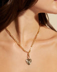 Large Textured Heart Pendant with Marquise Emerald Center - Peridot Fine Jewelry - Zahava