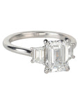 Live Platinum Prong-Set Three-Stone Ring with 2ct Lab Grown Emerald-Cut Diamond & Natural Trapeze Side Diamonds - Peridot Fine Jewelry - Mark Patterson