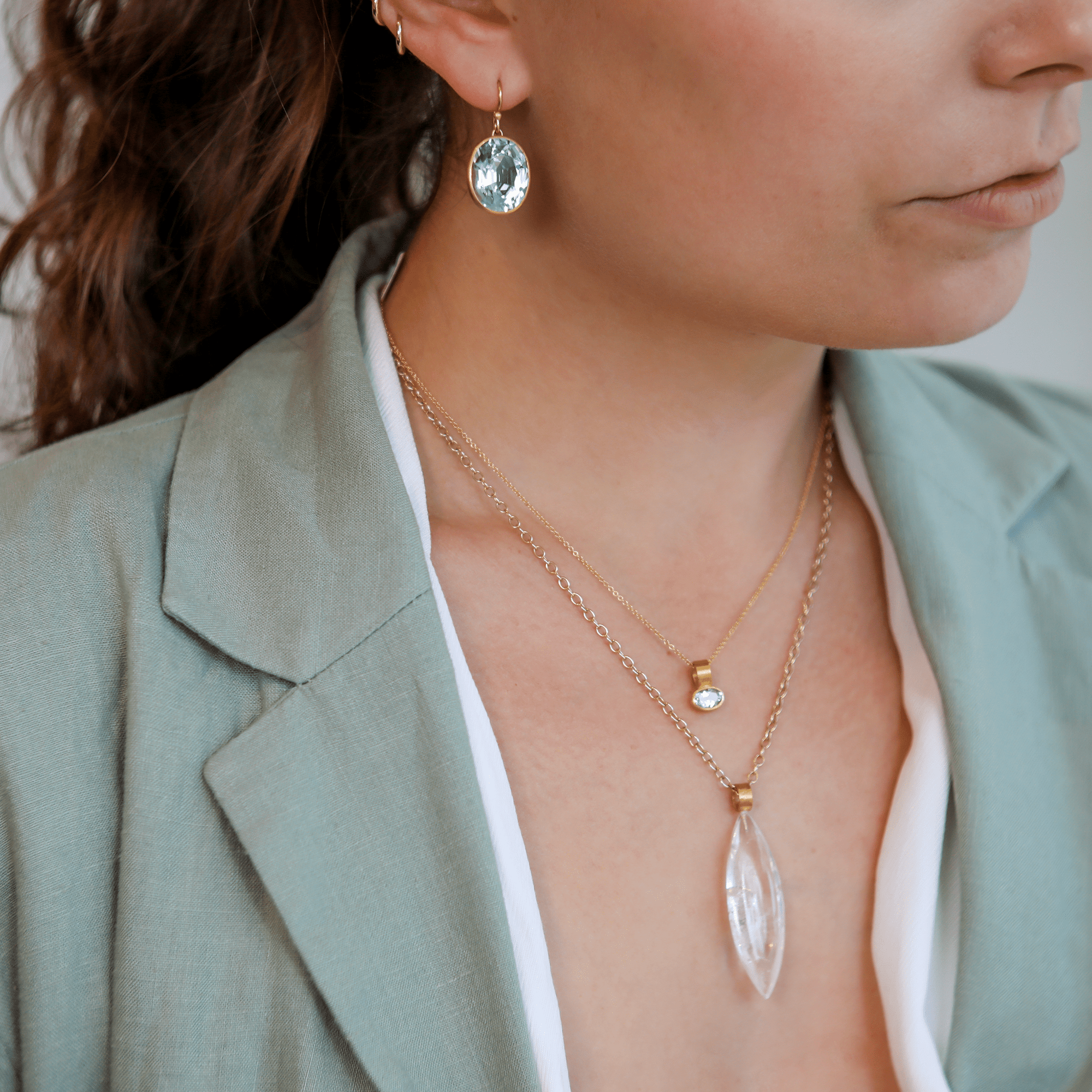 Marquise - Shaped Phantom Quartz Pendant with 22K Gold Wide Bale - Peridot Fine Jewelry - Rosanne Pugliese