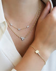 "Mini Catherine Key" Chain Bracelet with Three Diamonds - Peridot Fine Jewelry - Jade Trau