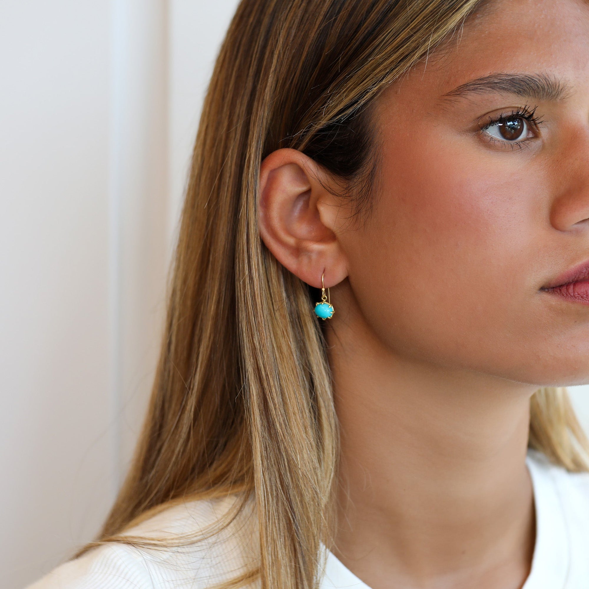 Mini Oval Sleeping Beauty Turquoise Earrings - Peridot Fine Jewelry - Rosanne Pugliese