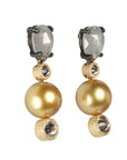 Mixed Gold Multi Drop Earrings with Pear Shaped Grey Diamonds & Golden South Sea Pearls Separated by Champagne Diamonds - Peridot Fine Jewelry - TAP by Todd Pownell