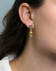 Mixed Gold Multi Drop Earrings with Pear Shaped Grey Diamonds & Golden South Sea Pearls Separated by Champagne Diamonds - Peridot Fine Jewelry - TAP by Todd Pownell