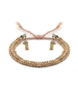 Nude Silk and Yellow Gold Vermeil Chain Woven Bracelet - Peridot Fine Jewelry - Marie Laure Chamorel