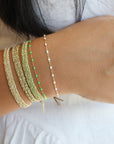 Nude Silk and Yellow Gold Vermeil Chain Woven Bracelet - Peridot Fine Jewelry - Marie Laure Chamorel