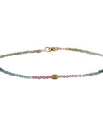 Ombre Pink, Green & Blue Tormaline Faceted Beaded Bracelet with 18K Carved Sphere Bead - Peridot Fine Jewelry - Margaret Solow Jewelry