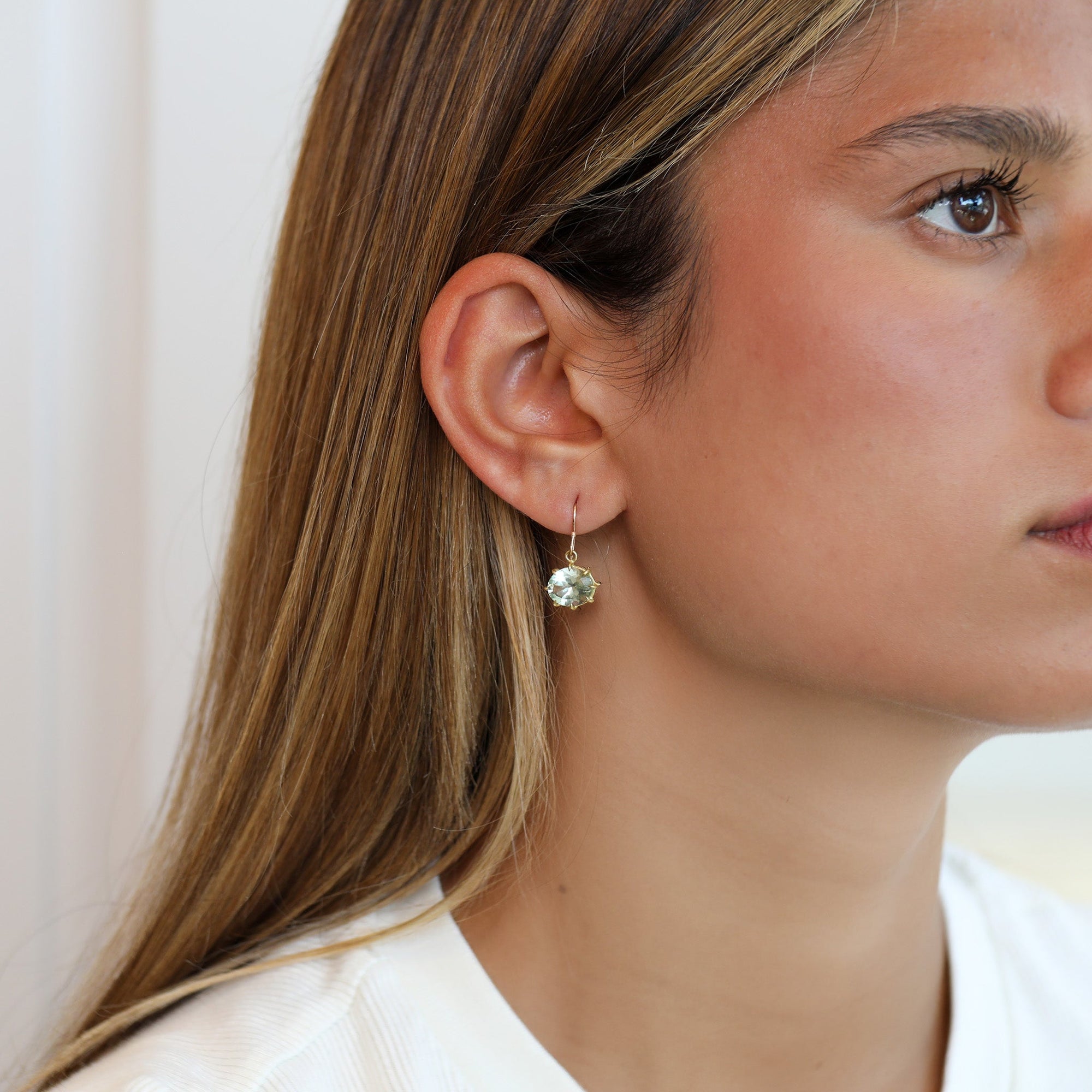 Oval Faceted Green Amethyst Earrings - Peridot Fine Jewelry - Rosanne Pugliese