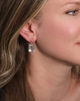 Oxidized Sterling Silver Prong-Set Emerald Cut White Topaz Earrings on 14K French Ear Wires - Peridot Fine Jewelry - Rosanne Pugliese