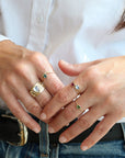 Pave Diamond "Wave" Ring with Teardrop Green Tourmaline - Peridot Fine Jewelry - Celine Daoust
