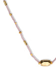 Pink Seed & Multi - Shape Gold Vermeil Beaded Necklace with Large Center Geometric Gold Vermeil Bead - Peridot Fine Jewelry - Debbie Fisher