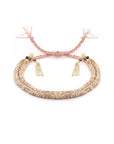 Pink Silk and Yellow Gold Vermeil Chain Woven Bracelet - Peridot Fine Jewelry - Marie Laure Chamorel