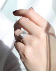 Platinum & East - West Emerald - Cut White Sapphire Ring with Diamonds - Peridot Fine Jewelry - Annie Fensterstock
