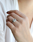 Platinum & East - West Emerald - Cut White Sapphire Ring with Diamonds - Peridot Fine Jewelry - Annie Fensterstock