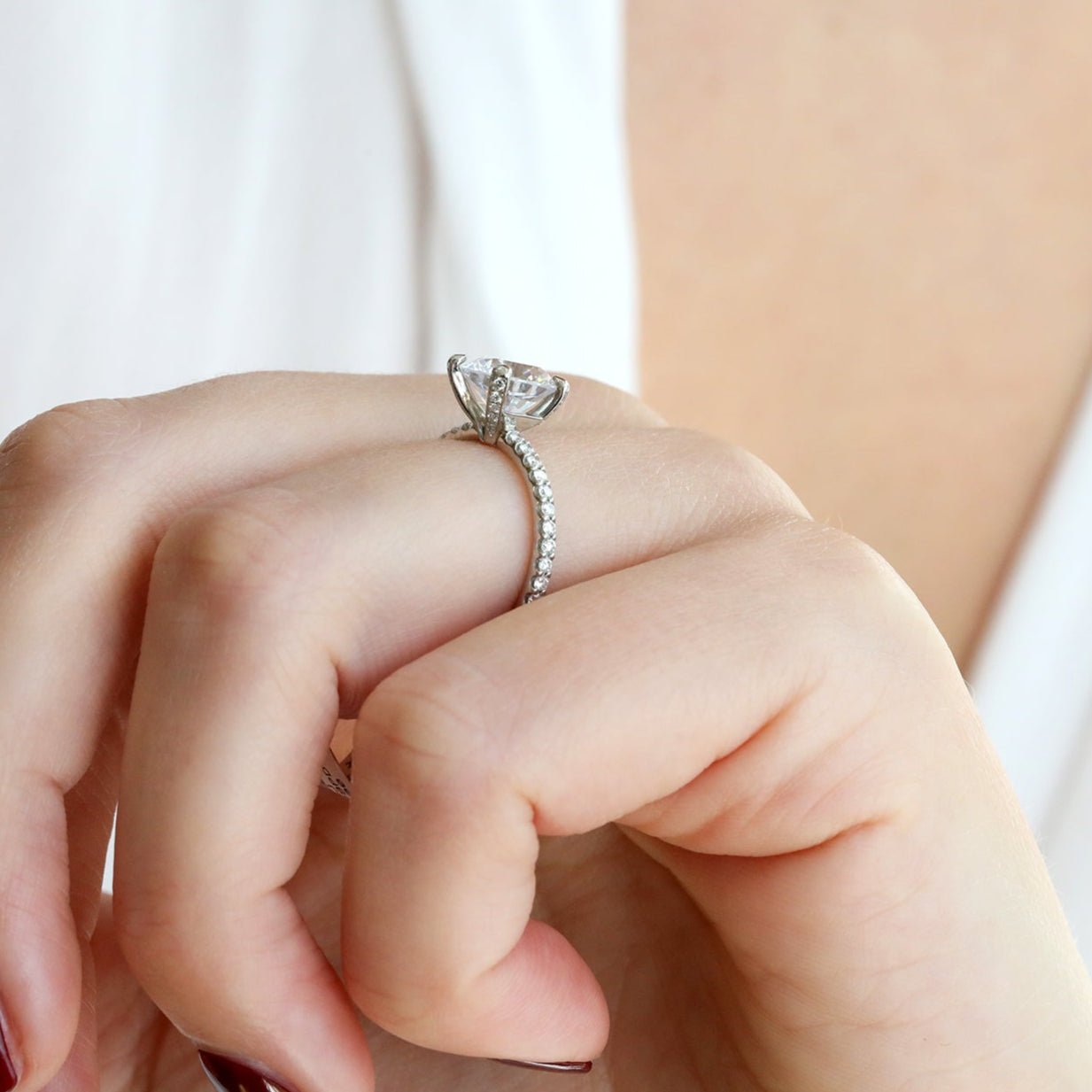Platinum Prong - Set Ring Mount with Pave Diamond Shoulders and Prongs - Peridot Fine Jewelry - Mark Patterson