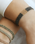 Ruthenium & Black Silk Woven Slim Bracelet with Gold Mesh Center - Peridot Fine Jewelry - Marie Laure Chamorel