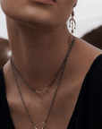Ruthenium & Gold Vermeil Woven Chain Necklace with Bezel-Set Polki Diamond Slice & Triple Granule Dangle Charm - Peridot Fine Jewelry - Marie Laure Chamorel
