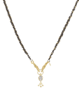Ruthenium & Gold Vermeil Woven Chain Necklace with Bezel-Set Polki Diamond Slice & Triple Granule Dangle Charm - Peridot Fine Jewelry - Marie Laure Chamorel