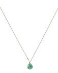 Smooth Asymmetrical Turquoise Pendant Necklace with 18K Bezel Set Cognac Diamond Detail on Brown Cord - Peridot Fine Jewelry - Margaret Solow Jewelry