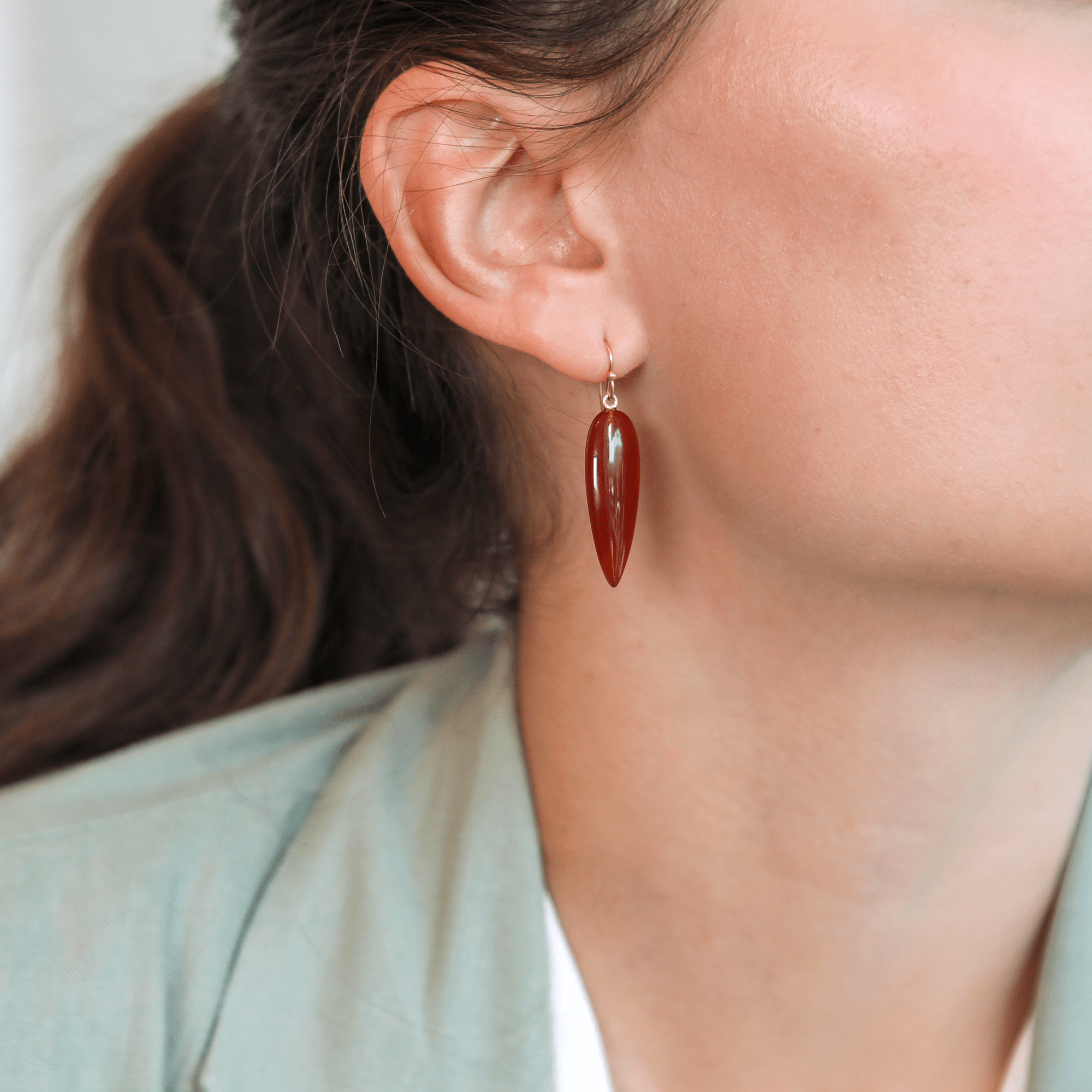 Smooth Inverted Teardrop Carnelian Earrings - Peridot Fine Jewelry - Rosanne Pugliese