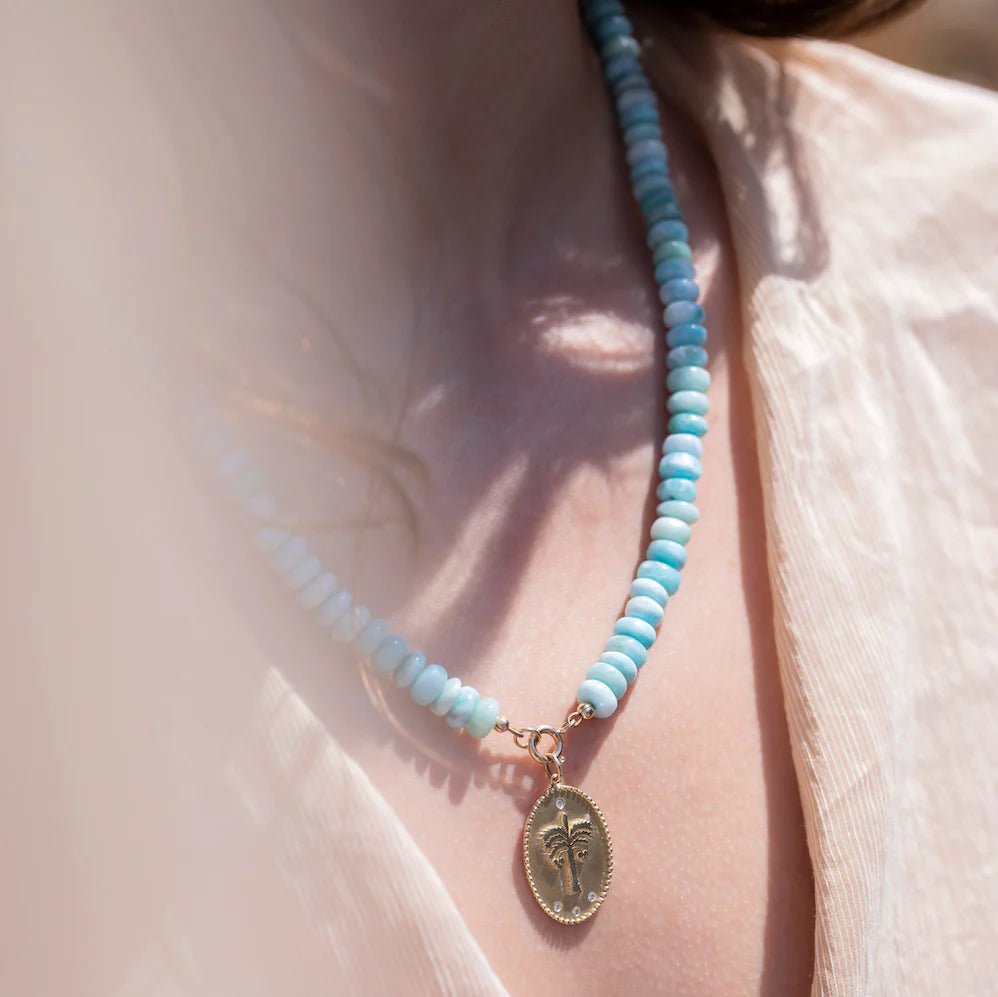 Smooth Larimar Beaded Necklace - Peridot Fine Jewelry - Zahava