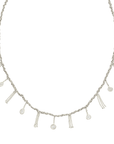 Sterling Silver Chain & Grey Silk Woven Necklace Featuring Five Bezel-Set Grey Diamond Slice Drops & Chain "Fringe" Stations - Peridot Fine Jewelry - Marie Laure Chamorel