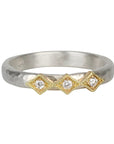 Sterling Silver & Three Diamond Ring with 18K Diamond - Shaped Settings - Peridot Fine Jewelry - Yasuko Azuma