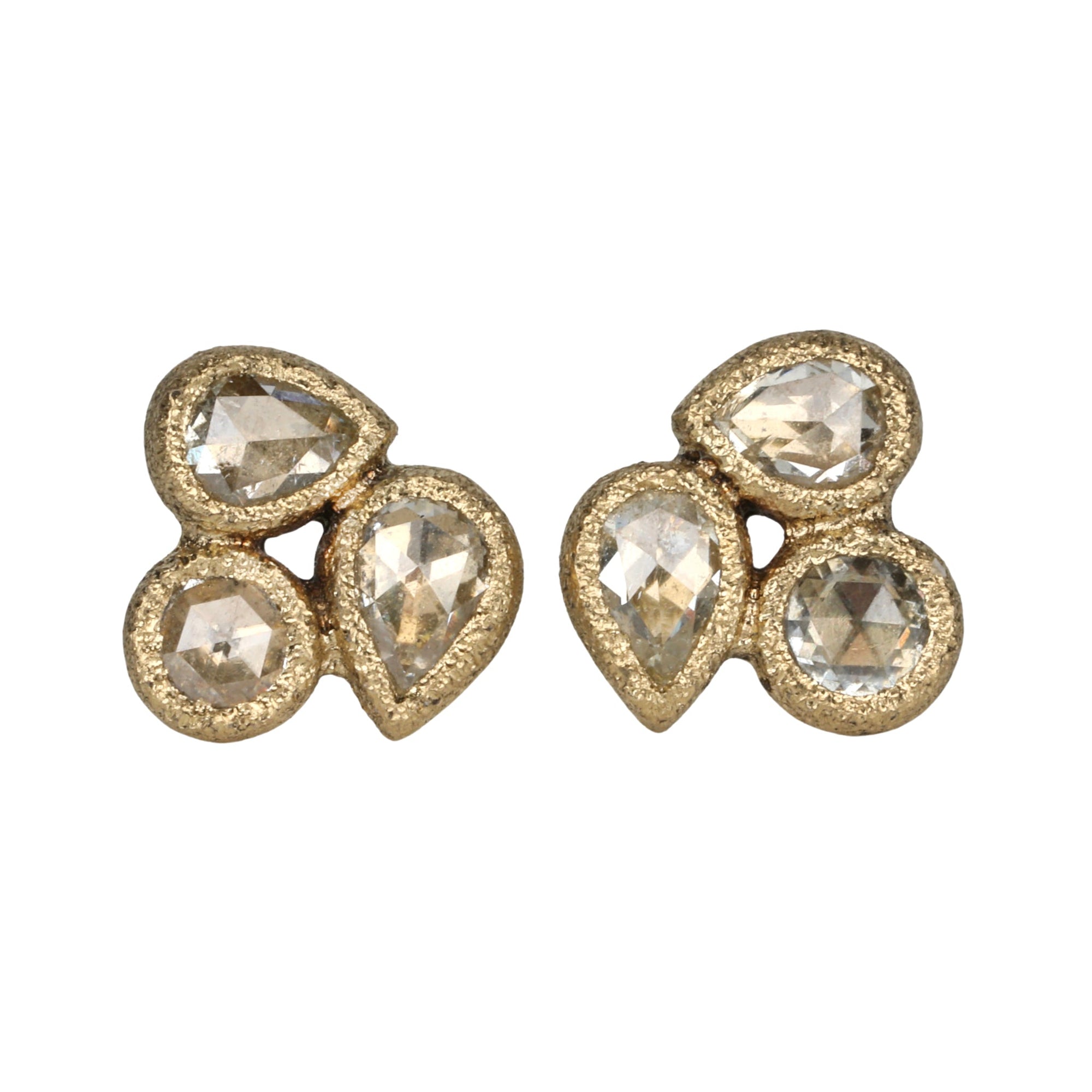 Textured Bezel-Set Triple Rose Cut Diamond Cluster Studs - Peridot Fine Jewelry - TAP by Todd Pownell