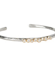 Textured Sterling Silver Cuff Bracelet With Nine 18K Gold Bezel - Set Diamonds - Peridot Fine Jewelry - Yasuko Azuma