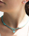 Turquoise Seed Bead Necklace with Three Amazonite & Gold Vermeil Stations - Peridot Fine Jewelry - Debbie Fisher