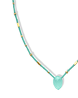 Turquoise Seed Beaded Necklace with Center Faceted Aqua Colored Chalcedony Bead Pendant - Peridot Fine Jewelry - Debbie Fisher